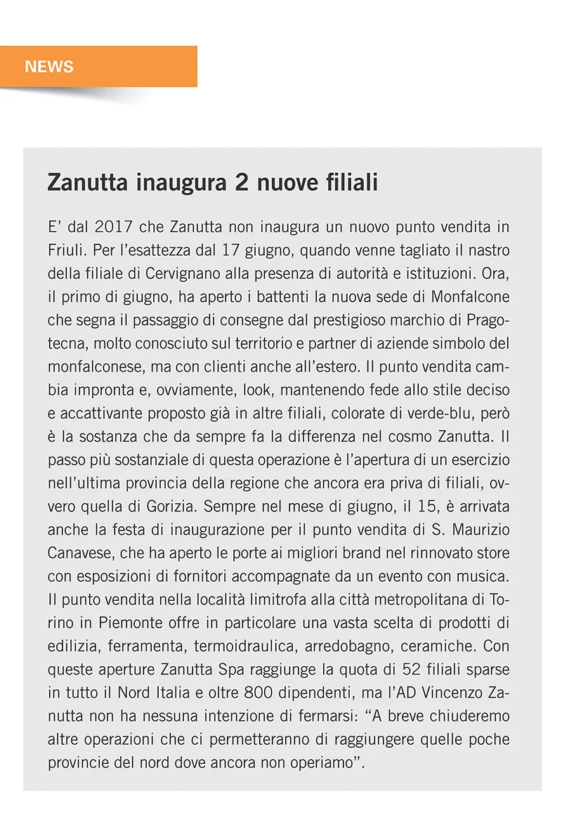 BricoMagazine - Zanutta inaugura due nuove filiali